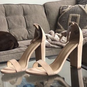 Lulu’s Taylor Natural Suede Ankle Strap Heels, size 8